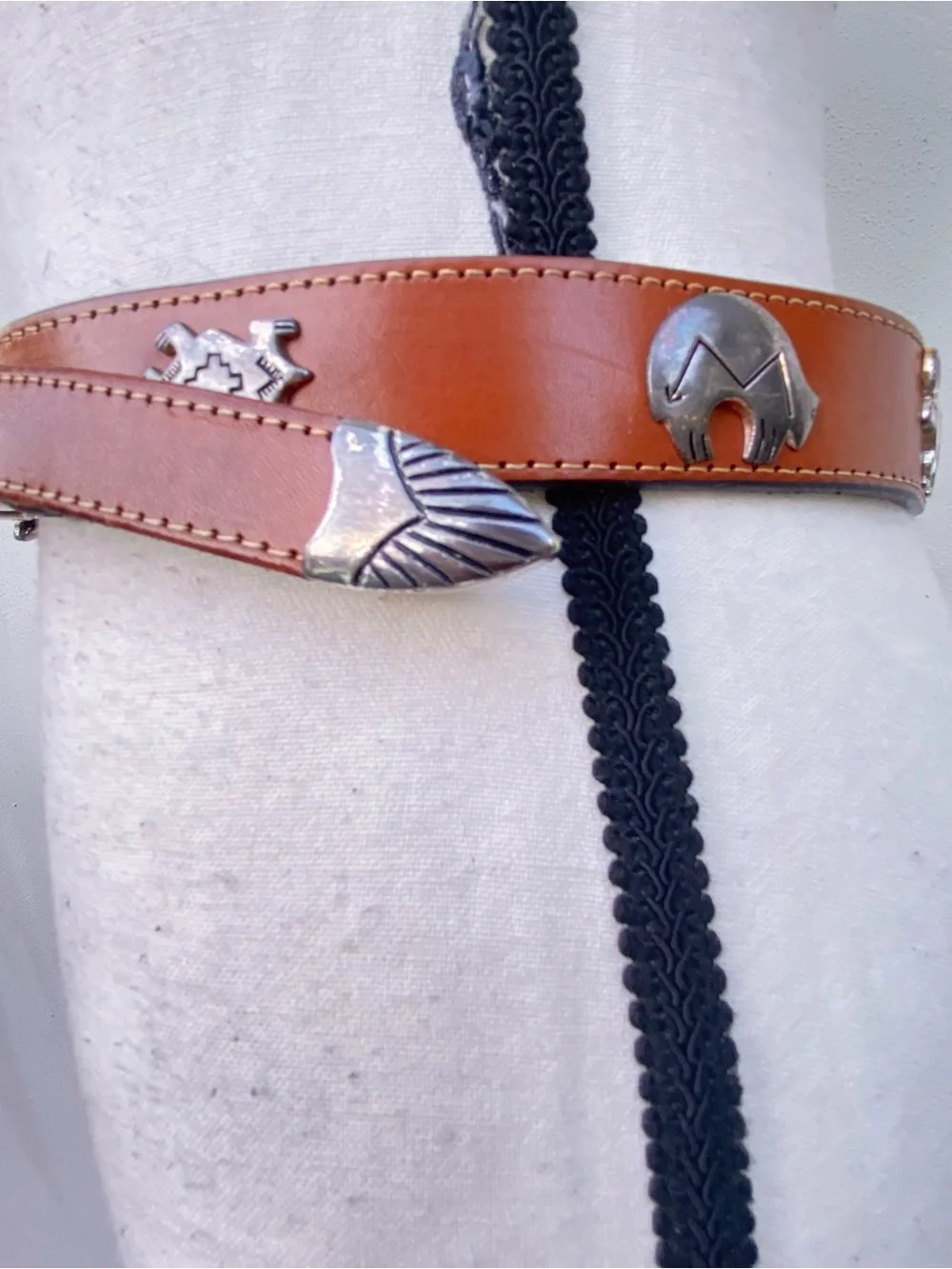 Appaloosa Trading Co. Handmade Brown Leather & Silver Tribal Animal Belt Small